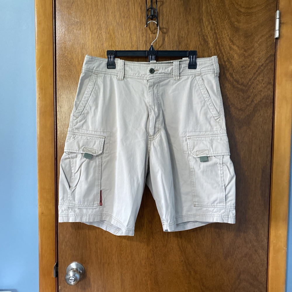 Abercrombie & Fitch Mens Cargo Shorts Khaki Tan Distressed Size L 36 Waist